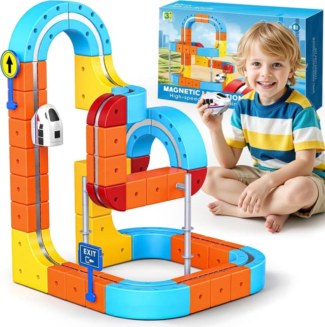 Detalle de 56 Pezzi Trenino Elettrico per Bambini: pista magnetica DIY a cubi 3D per bimbi 3-8 anni