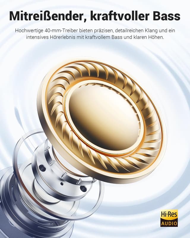 Detalle de Wentronic Y01 Noise-Cancelling Over-Ear-Kopfhörer (Bluetooth 5.3, bis 48 h, faltbar) – Blau