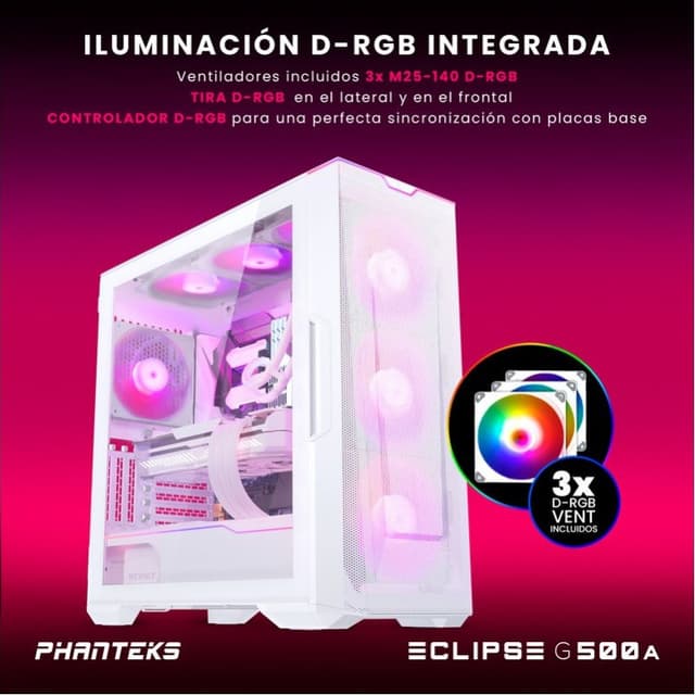 Detalle 2 de Phanteks Eclipse G500A DRGB Torre Midi blanca con USB 3.0