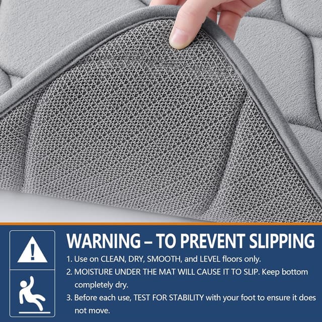 Detalle de Smiry Memory Foam Bath Mat 30''x20'' (Grey) — Ultra Soft Non-Slip Plush Bathroom Rug