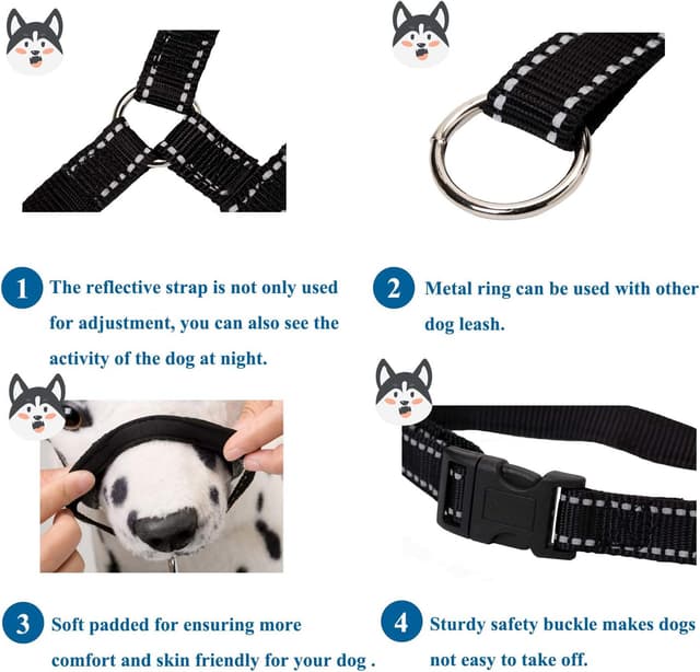 Detalle de ILEPARK Dog Head Collar with Reflective Strap (Adjustable head halter) – Black, size M