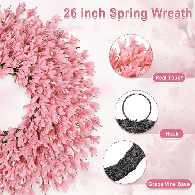 Thumbnail 2 de 26 Inch Pink Forsythia Spring Wreath