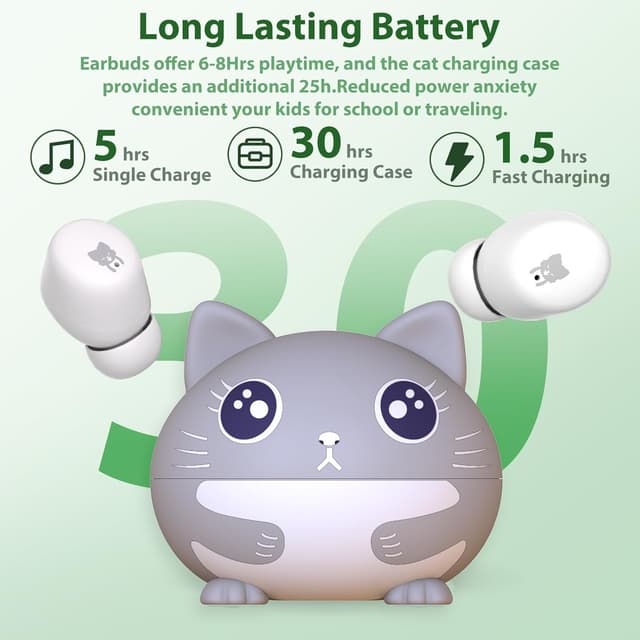 Detalle de COOTIMOCK Kids Earbuds (85dB safe volume) – Wireless Bluetooth headphones with mic, 30H playtime, waterproof