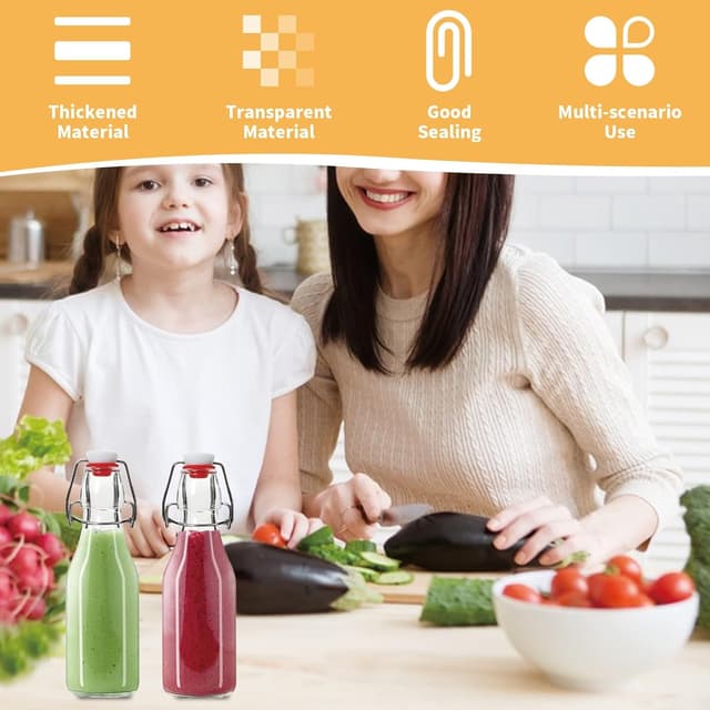 Detalle 2 de DYUEE Glass Bottles with Stoppers & Screw Caps, 8 Pack 250ml Transparent Bottles