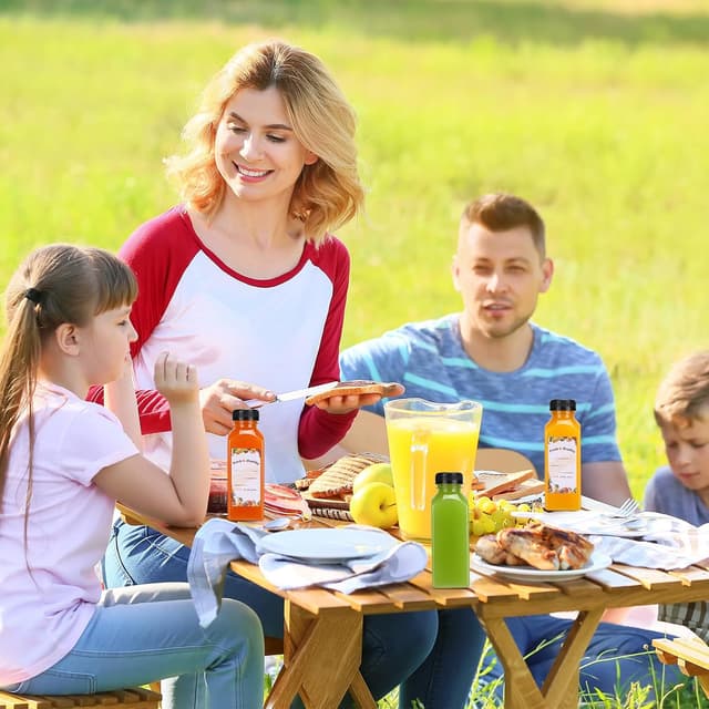 Detalle de Moretoes 36pc 12oz Plastic Juice Bottles with Lids, Reusable Clear Containers for Smoothies, Milk, and More