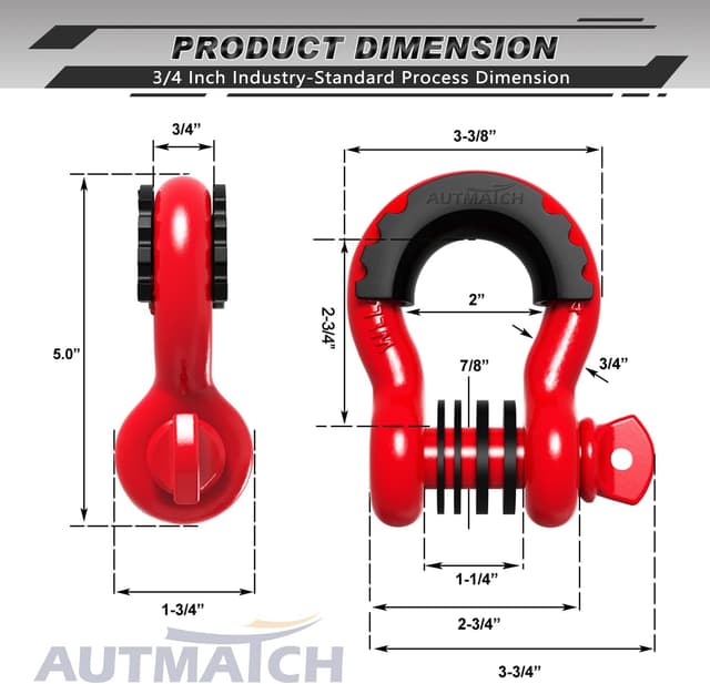Thumbnail 2 de AUTMATCH D Ring Shackle 3/4" 41,887 lbs Tow Recovery