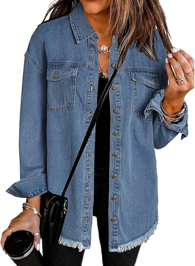 Detalle de Vetinee Oversized Denim Shacket Blue đ