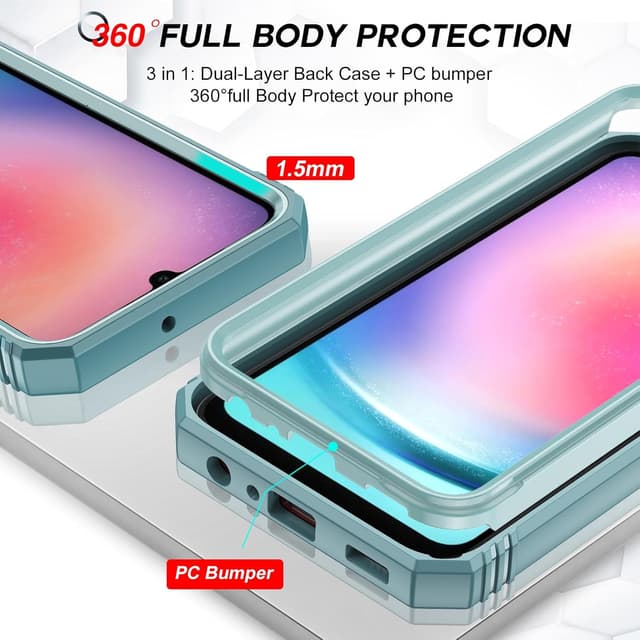 Detalle 2 de LeYi for Samsung Galaxy A25 5G Camera Cover Slider Case (2-pack tempered glass + ring stand)