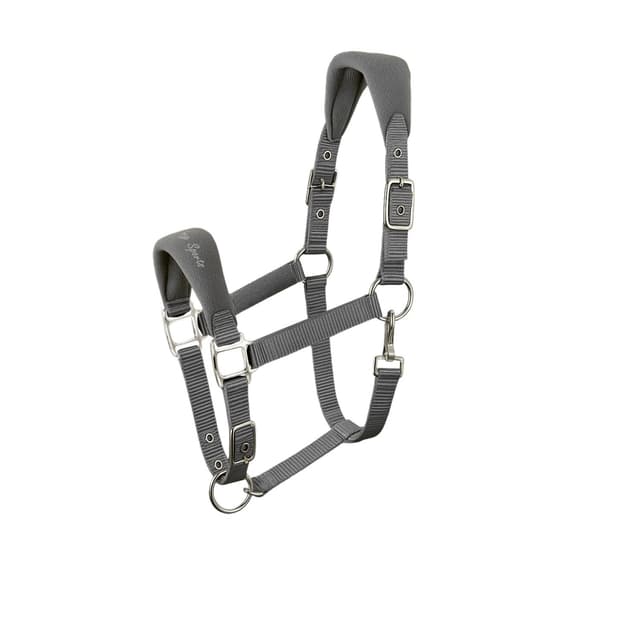 Detalle de AK Feather Soft Padded Horse Head Collar with Fleece Cheek Lining – Extra Comfort Padding, Adjustable Curb & Poll Straps (Dark Grey, Full/L)