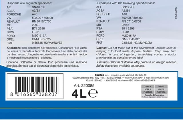 Detalle de Rhütten Olio 5W-40 4L