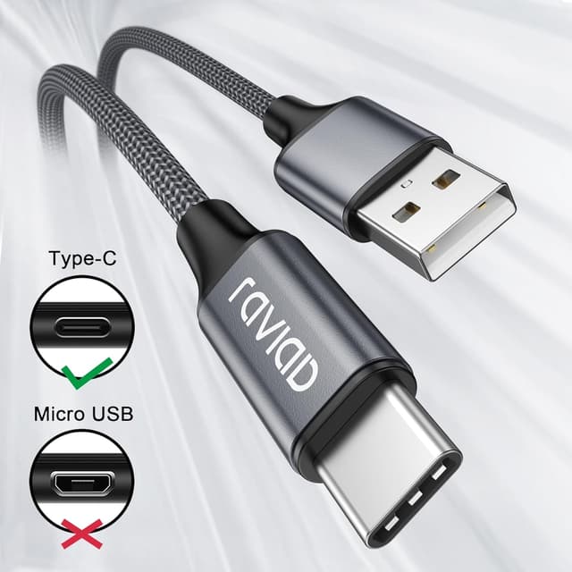 Detalle 2 de RAVIAD USB‑C Kabel 3er-Set (3 Stück, 2 m) 3,1A Schnellladekabel mit USB‑C (Nylon, reversibler Stecker)
