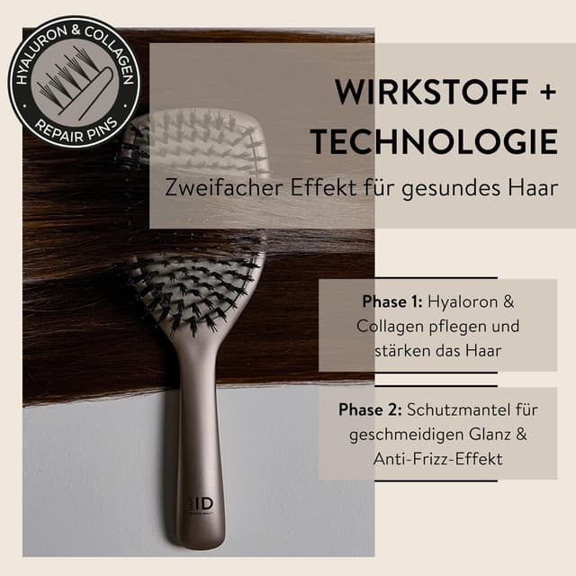 Detalle de PARSA Beauty Hair ID Anti-Frizz Haarbürste mit Wildschweinborsten für glatte, weniger frizzige Haare