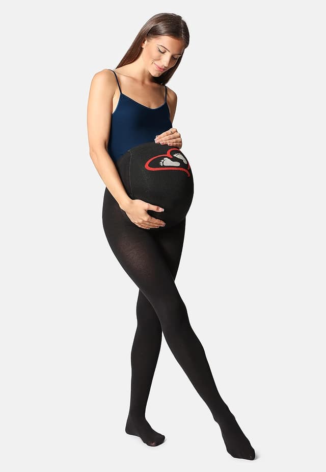 Detalle de Be Mammy Collant de maternité Femme 150 DEN en coton opaque, motif petits pieds (BE-1122)