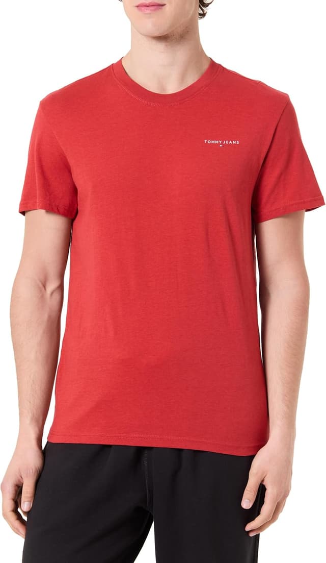Detalle de Tommy Jeans Uomo Linear Chest Tee Slim Fit: t-shirt a maniche corte con taglio pulito