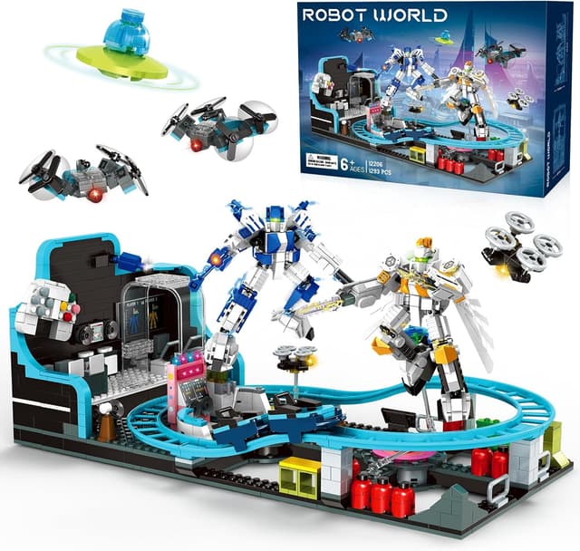 Detalle de Rongmeiz Space Roller Coaster Building (1257 Teile) – Kreatives STEM-Bauprojekt mit Raketen-Launch & Satellitenstation