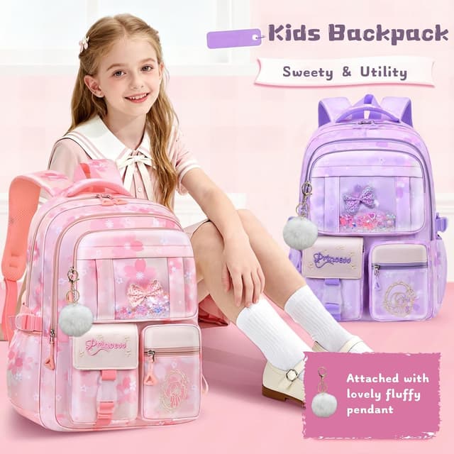 Detalle 2 de Bansusu Kawaii Girls Backpack for Kids (31 x 16 x 45cm) with chest strap, multi-pocket 22L capacity