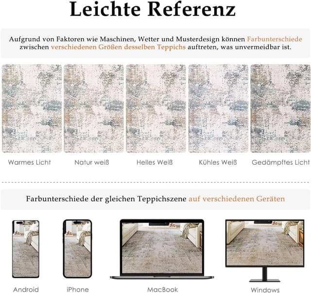 Detalle 2 de HUGEAR waschbarer Design-Teppich (60 x 90 cm) in Beige/Blau – rutschfest & kurzflorig für Flur und Eingang