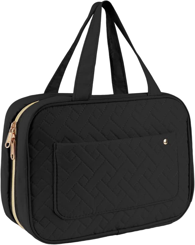 Detalle de FitDA Trousse de toilette femme de voyage suspendue noire avec 4 compartiments transparents