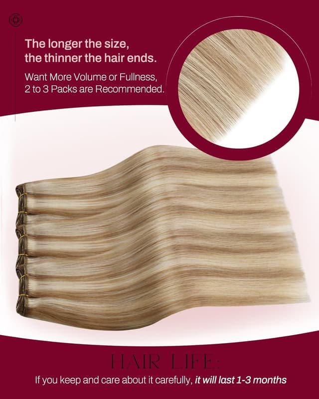 Detalle de Moresoo Sew-In Weft Hair Extensions (Remy Human Hair) Highlight Color #6 Medium Brown & #60 Platinum Blonde, 100g 14-inch