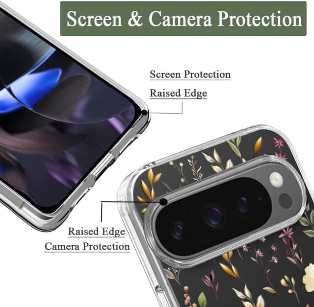 Detalle 2 de Unov Hülle für Google Pixel 9 Pro XL – klare, schlanke Soft-TPU-Schutzhülle mit Prägung (Goldener Garten)