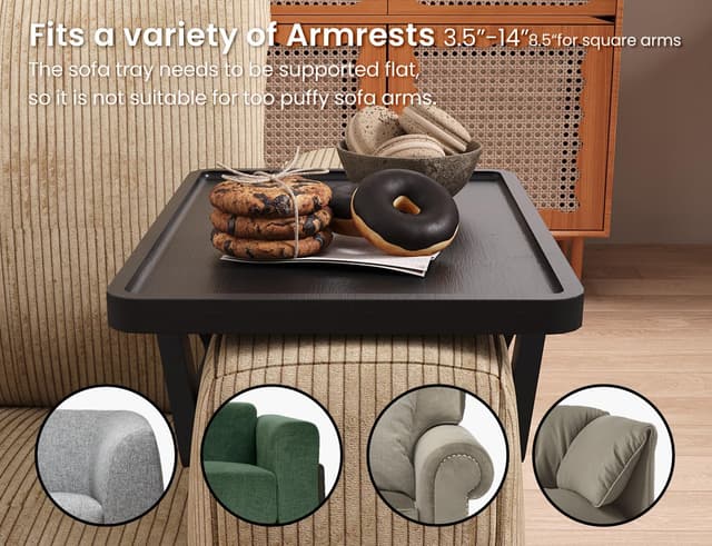 Detalle de Danfoxer 2-Pack Couch Arm Tray (Bamboo, Clip-On) for Drinks, Snacks, Phone & Remote