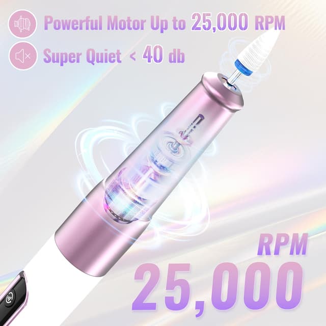 Detalle de Denabuty DN-2502Z Nagelfräser elektrisch, kabellos 12 in 1 mit USB & 5 Geschwindigkeiten