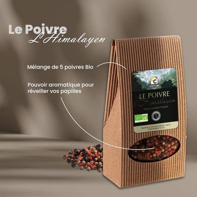 Detalle 2 de Recharge Comptoirs et Compagnies Poivre 5 Saisons bio pour moulin – mélange de poivres et baies, 125 g