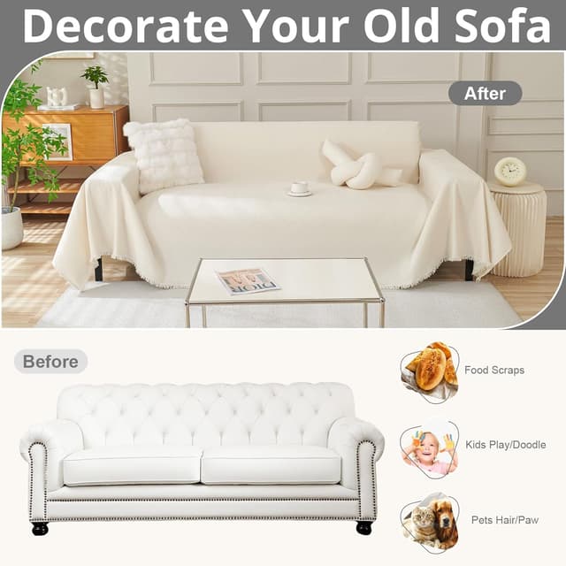 Detalle de Royhom Sofa Überzug Chenille 180x260 cm Beige