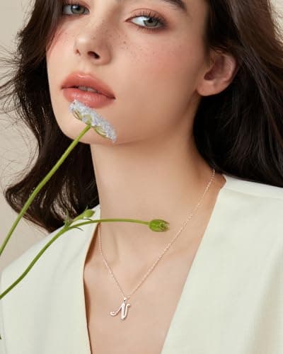 Detalle 1 de Mesovor collar personalizado de plata de ley 925 con inicial y corazón oro rosa (Letra-N) para mujer