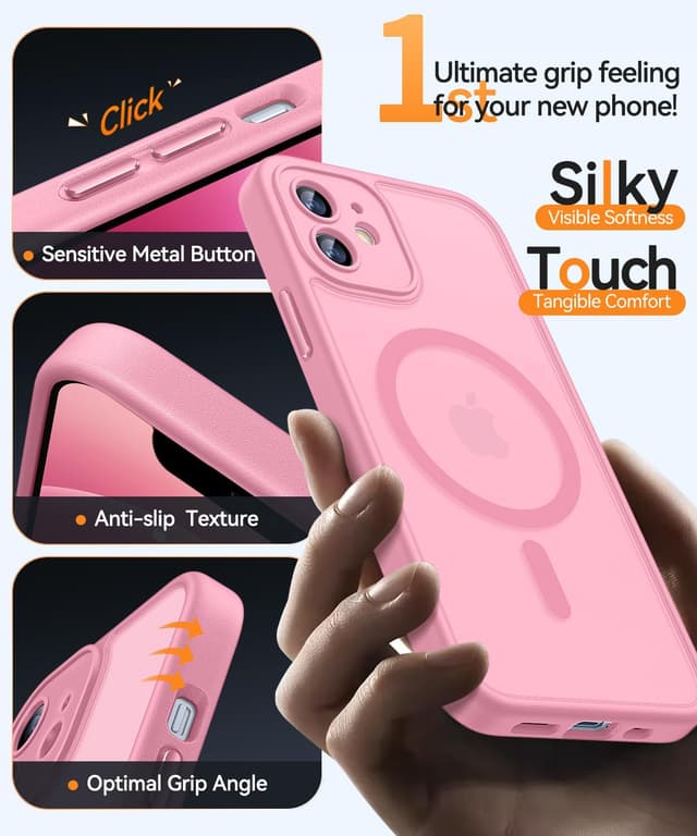 Detalle de CANSHN Magnetic iPhone 12 (6.1-inch) Case with full camera protection, MagSafe compatible – Pink