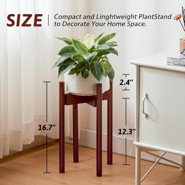 Detalle 2 de Bamworld Adjustable Plant Stand (Bamboo) for indoor planters, width 8 to 12 inches – Reddish Brown corner stand