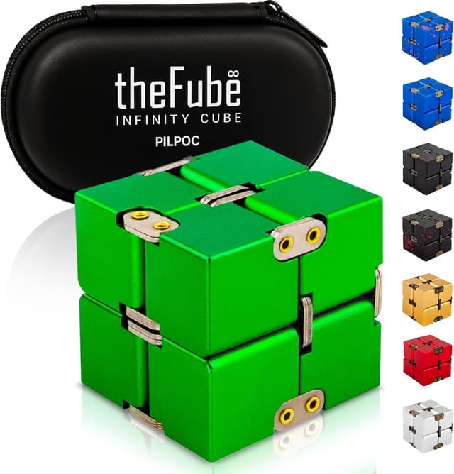 Detalle de PILPOC theFube Infinity Cube Aluminum Fidget Desk Toy (Green) with Protective Case