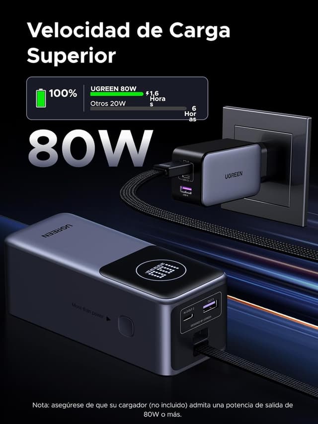 Detalle 2 de UGREEN Nexode Power Bank 20000mAh ⚡ Carga Rápida PD 100W