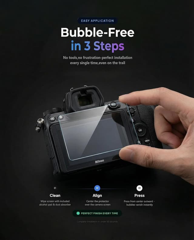 Detalle 2 de iDaPro Displayschutzfolie für Nikon Z7 II / Z6 II + Top Screen (2+2 Pack) aus gehärtetem Glas