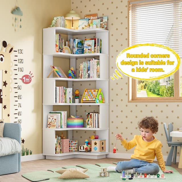 Detalle 2 de Armocity Corner Book Shelf (6-Shelf L-Shaped Corner Bookshelf) in White