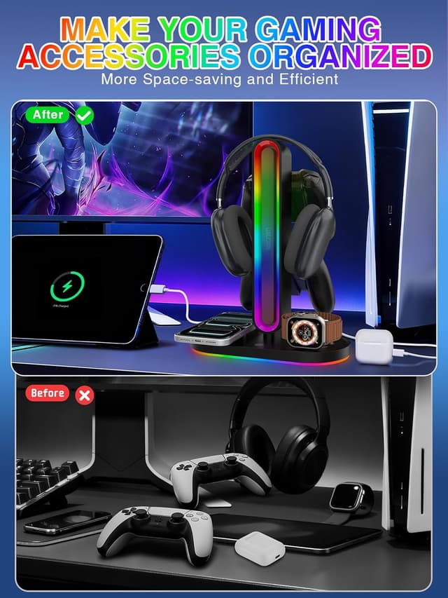 Thumbnail 6 de RGB Headset Stand with Wireless Charger (8-in-1 Charging Station) with 20W PD Adapter