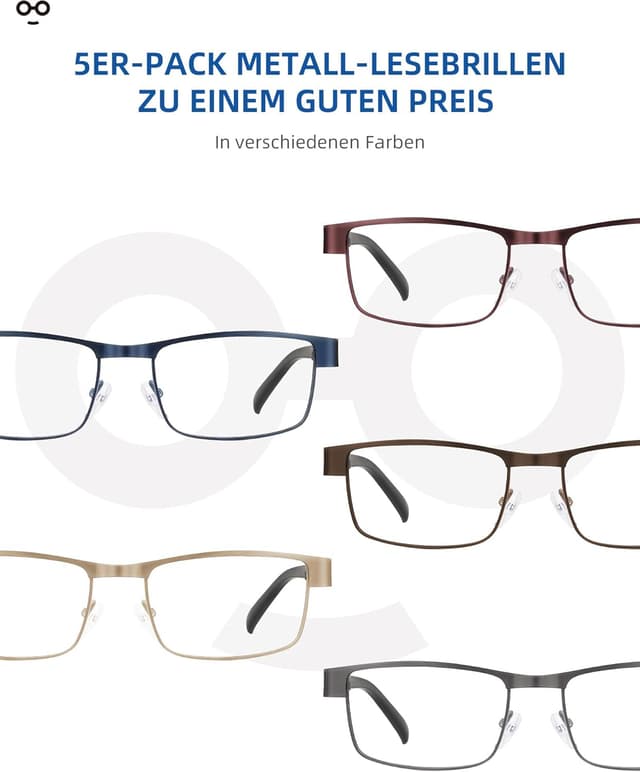 Detalle de JOLISU 5-teiliges Lesebrille-Set mit Blaulichtfilter und dünnem Metallrahmen (Herren/Damen)