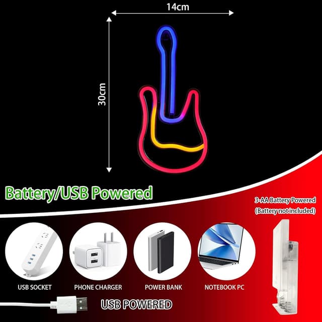 Detalle de DWOOKE Guitar neon sign LED light for music