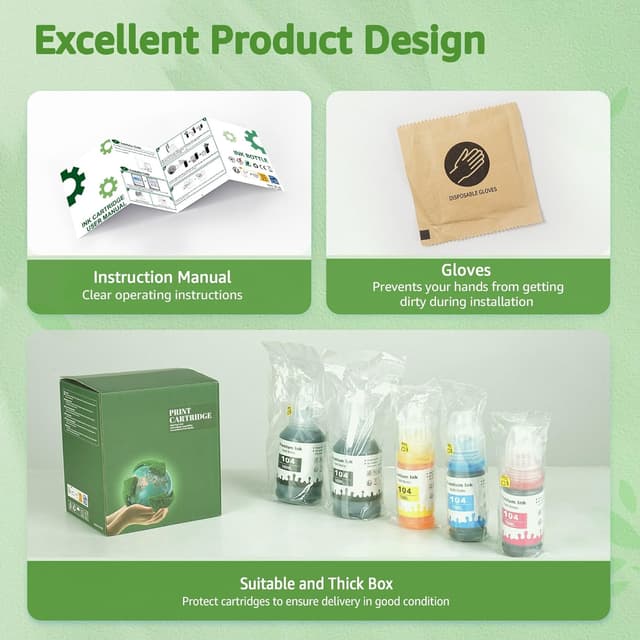 Detalle de GREENSKY 104 Farbstofftinte Multipack kompatibel mit Epson 104 für EcoTank ET-2870/ET-4800 (5P)