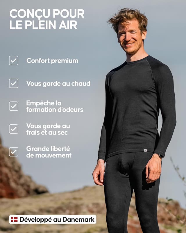 Detalle 2 de Danish Endurance Leggings thermiques en laine mérinos pour hommes (avec ou sans braguette)