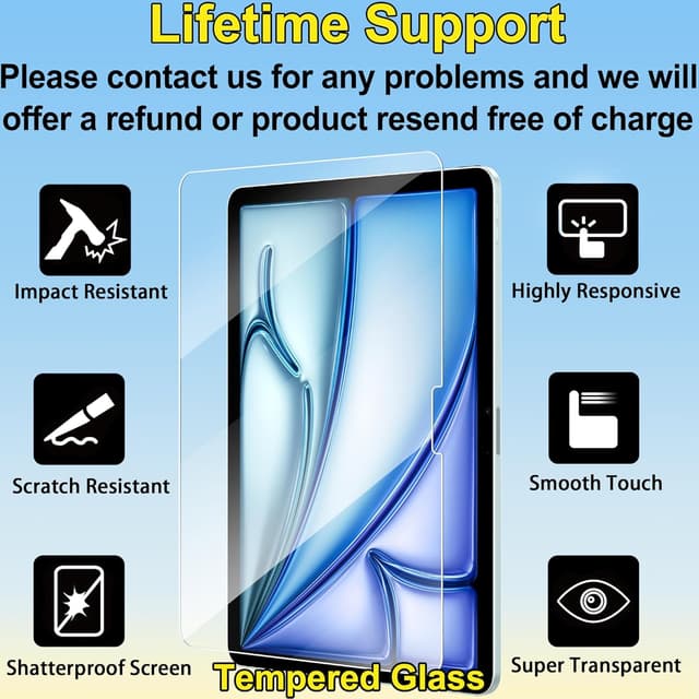 Detalle de 4youquality 2-Pack 9H Tempered Glass Screen Protectors for iPad Air 11-inch (A2902/A2903/A2904)