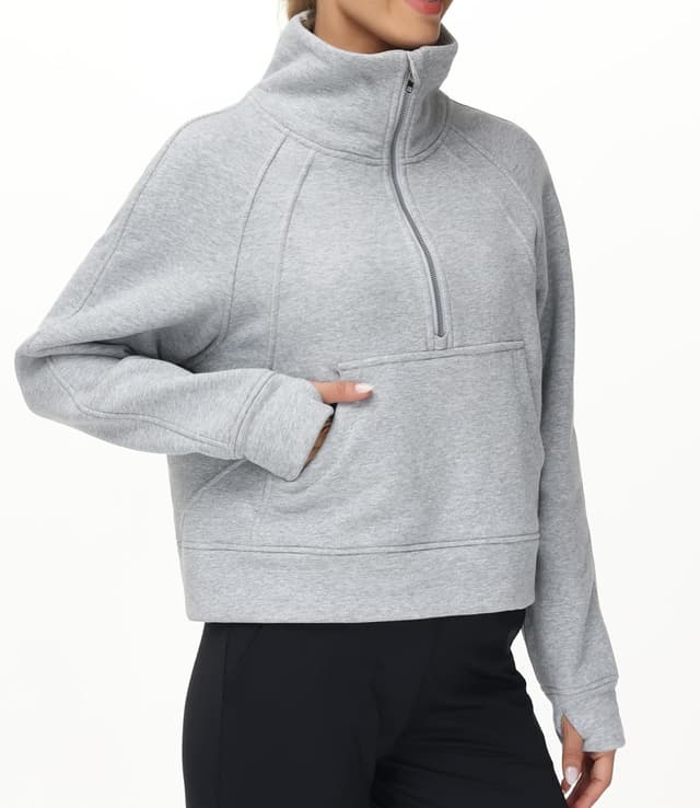 Thumbnail 6 de THE GYM PEOPLE Half Zip Fleece Crop Sweatshirt