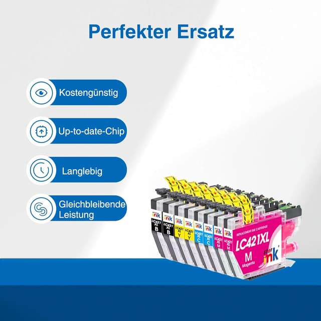 Detalle 2 de st@r ink LC421XL kompatible Tintenpatronen im 8er-Set für Brother (LC421XL / LC-421XL) inkl. Schwarz, Cyan, Magenta, Gelb