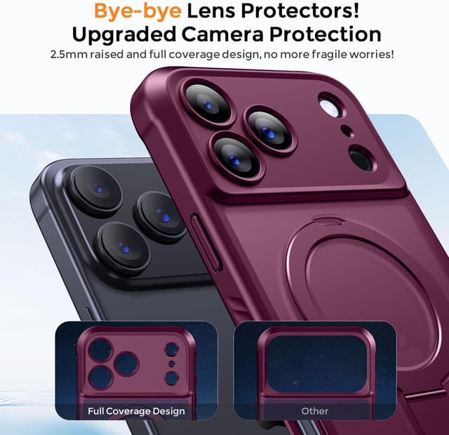 Detalle de MOCCA iPhone 17 Pro Case with MagSafe Invisible Ring Stand & Full Camera Guard (Wine Red)