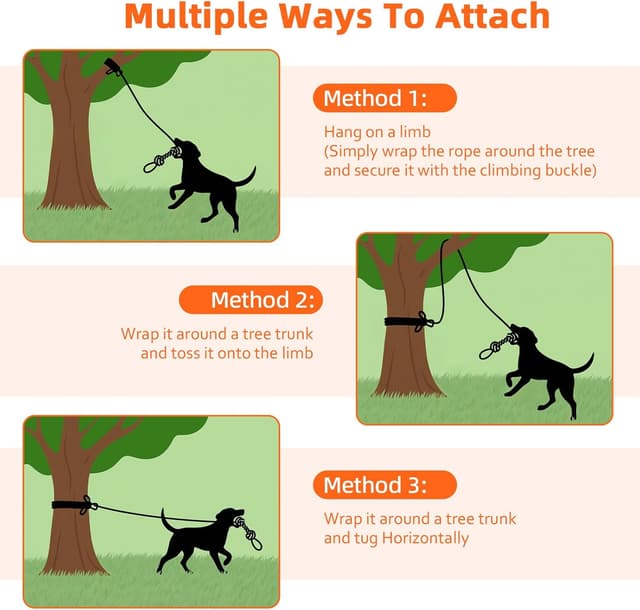 Detalle de Tivray Outdoor Bungee Tug Toy with 3 Dog Chew Ropes (Tree Hanging Bungee Tugger) – Orange/Black