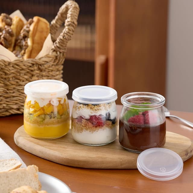 Detalle de Danmu Art 200ml Yogurt Pudding Glass Jars (6 pack) with Plastic Lids