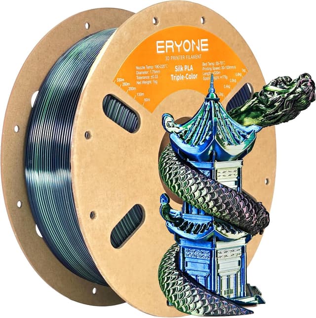 Detalle de ERYONE Silk Tri-Color Coextrusion PLA Filament 1,75 mm (dreifarbig) – dunkelgrün, mitternachtsblau, schwarz