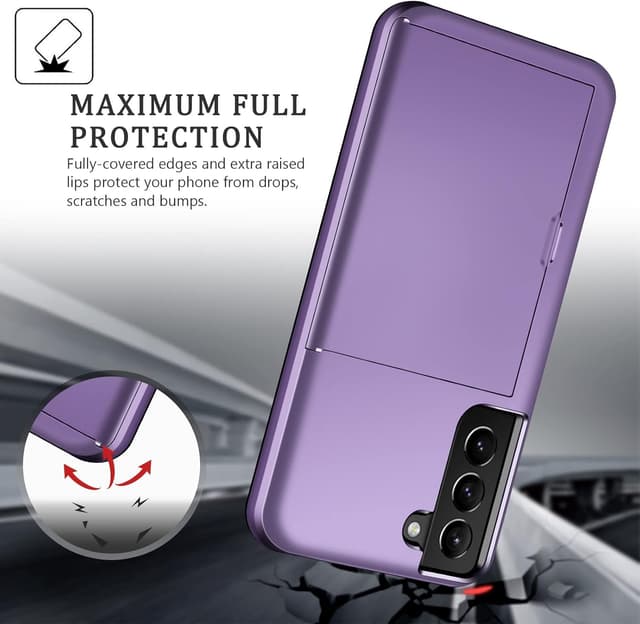 Detalle de Coolden Samsung Galaxy S22 Wallet Case (Grey Purple) – card holder, shockproof hybrid protection