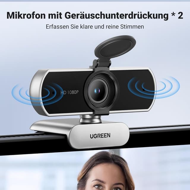 Detalle de UGREEN FineCam Lite 1080P Webcam (Full HD, 30 fps) mit Mikrofon für PC, automatische Lichtkorrektur