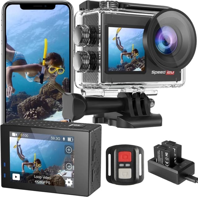 Detalle de Hiicam Speed 20 Action Cam 4K60FPS 40MP – wasserdicht bis 40 m, EIS, WiFi & Dual-Screen